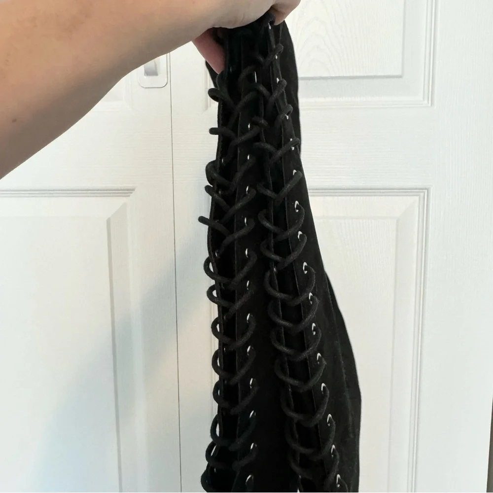 Forever 21 over the knee lace up heeled boots Sz 9 - Picture 6 of 10